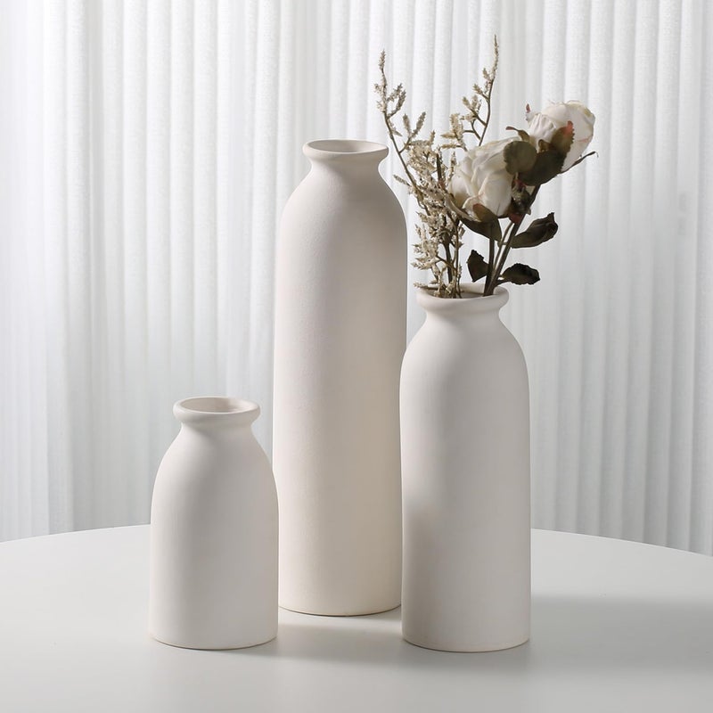 CEMABT White Ceramic vase Set-3 Flower vases for Decor,Modern Boho Farmhouse Home Decor,Decorative vase for Pampas Grass&Dried Flowers,idea Shelf,Table,Bookshelf - Image 1